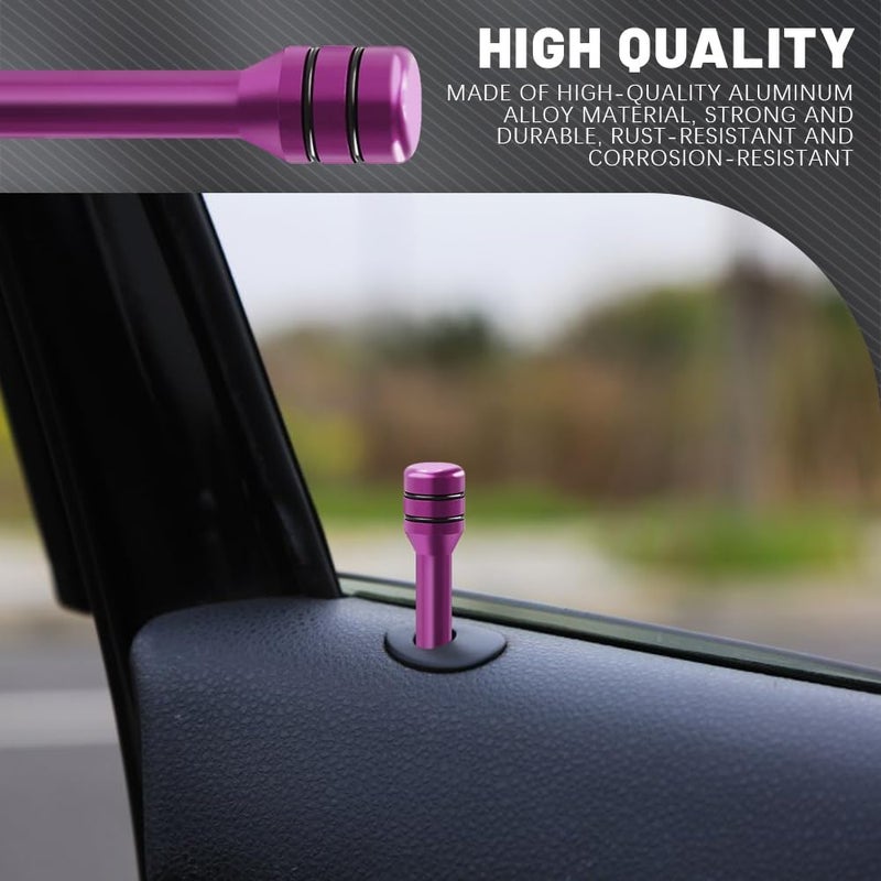 HEVLE 4PCS Car Door Lock Knobs, Vehicle Door Lift Bolt, Aluminum Alloy Doors Lock Cover Decor, 0.47" x 1.93" Automotive Door Lock Switches, Universal Car Accessories Safety Door Lock Pin (Purple) - Image 3